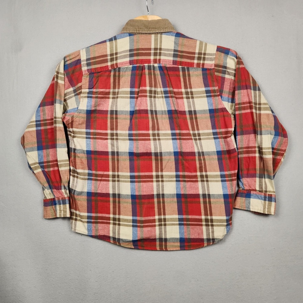 GreatLand Shirt Mens Large Red Plaid Cotton Corduroy Collar Button Front Flannel